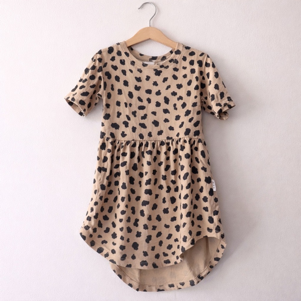 Huxbaby Girls Leopard Print Dress Size 4 Organic Cotton Designer Retail $50